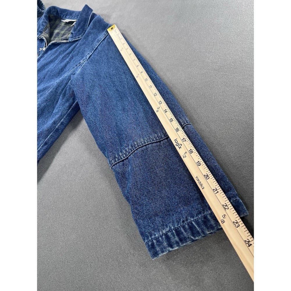 VTG North Style Denim Flannel Lined Chore Coat Women's M 90's Jean Jacket Plaid - Picture 9 of 11